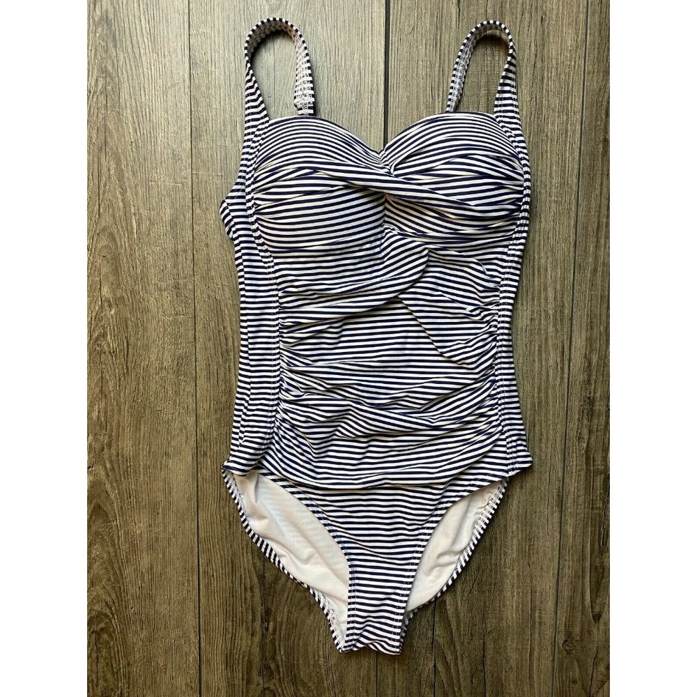 NipTuck Swim Blue White & Stripe One Piece MultiFit Cup Ruched Swimsuit  Size 4